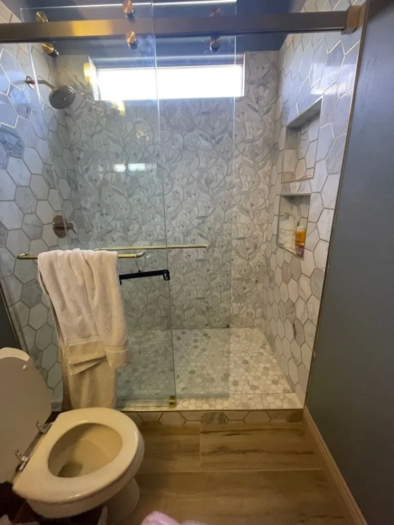 bathroom with shower tile after repair