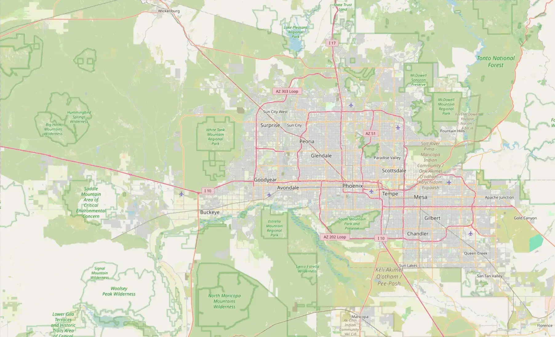 Map of Preferred Choice Restoration service areas across the Phoenix metro.
